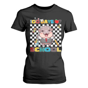 Moo Deng 100th Day Of School T Shirt For Women Cute Baby Hippo 100 Days TS09 Black Print Your Wear
