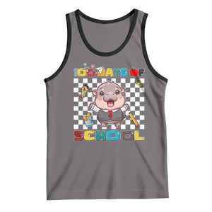 Moo Deng 100th Day Of School Tank Top Cute Baby Hippo 100 Days TS09 Deep Heather Black Print Your Wear