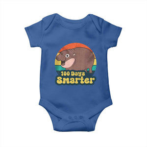 100th Day Of School Baby Onesie Moo Deng 100 Days Smarter Retro Baby Hippo TS09 Royal Blue Print Your Wear