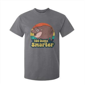 100th Day Of School T Shirt For Kid Moo Deng 100 Days Smarter Retro Baby Hippo TS09 Charcoal Print Your Wear