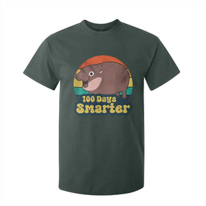 100th Day Of School T Shirt For Kid Moo Deng 100 Days Smarter Retro Baby Hippo TS09 Dark Forest Green Print Your Wear