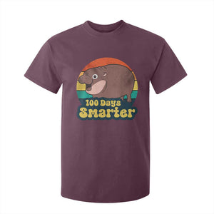 100th Day Of School T Shirt For Kid Moo Deng 100 Days Smarter Retro Baby Hippo TS09 Maroon Print Your Wear