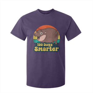 100th Day Of School T Shirt For Kid Moo Deng 100 Days Smarter Retro Baby Hippo TS09 Purple Print Your Wear