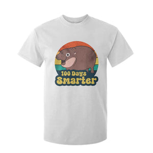 100th Day Of School T Shirt For Kid Moo Deng 100 Days Smarter Retro Baby Hippo TS09 White Print Your Wear