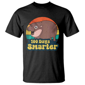 100th Day Of School T Shirt Moo Deng 100 Days Smarter Retro Baby Hippo TS09 Black Print Your Wear