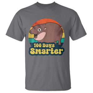 100th Day Of School T Shirt Moo Deng 100 Days Smarter Retro Baby Hippo TS09 Charcoal Print Your Wear