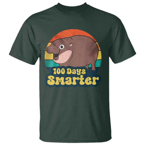 100th Day Of School T Shirt Moo Deng 100 Days Smarter Retro Baby Hippo TS09 Dark Forest Green Print Your Wear