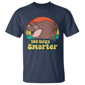 100th Day Of School T Shirt Moo Deng 100 Days Smarter Retro Baby Hippo TS09 Navy Print Your Wear