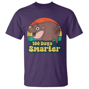 100th Day Of School T Shirt Moo Deng 100 Days Smarter Retro Baby Hippo TS09 Purple Print Your Wear