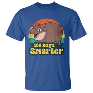 100th Day Of School T Shirt Moo Deng 100 Days Smarter Retro Baby Hippo TS09 Royal Blue Print Your Wear