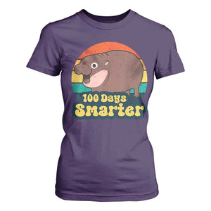 100th Day Of School T Shirt For Women Moo Deng 100 Days Smarter Retro Baby Hippo TS09 Purple Print Your Wear