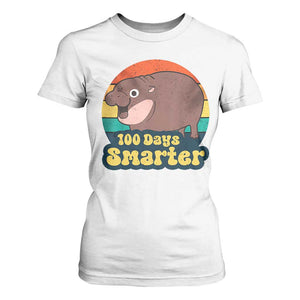 100th Day Of School T Shirt For Women Moo Deng 100 Days Smarter Retro Baby Hippo TS09 White Print Your Wear
