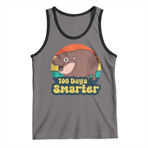 100th Day Of School Tank Top Moo Deng 100 Days Smarter Retro Baby Hippo TS09 Deep Heather Black Print Your Wear