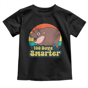 100th Day Of School Toddler T Shirt Moo Deng 100 Days Smarter Retro Baby Hippo TS09 Black Print Your Wear