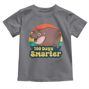 100th Day Of School Toddler T Shirt Moo Deng 100 Days Smarter Retro Baby Hippo TS09 Charcoal Print Your Wear