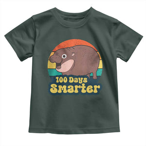 100th Day Of School Toddler T Shirt Moo Deng 100 Days Smarter Retro Baby Hippo TS09 Dark Forest Green Print Your Wear