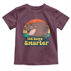 100th Day Of School Toddler T Shirt Moo Deng 100 Days Smarter Retro Baby Hippo TS09 Maroon Print Your Wear