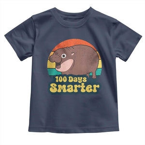 100th Day Of School Toddler T Shirt Moo Deng 100 Days Smarter Retro Baby Hippo TS09 Navy Print Your Wear