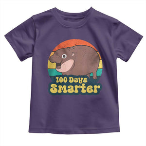 100th Day Of School Toddler T Shirt Moo Deng 100 Days Smarter Retro Baby Hippo TS09 Purple Print Your Wear