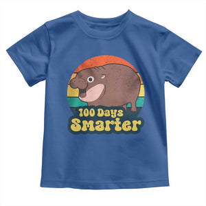 100th Day Of School Toddler T Shirt Moo Deng 100 Days Smarter Retro Baby Hippo TS09 Royal Blue Print Your Wear