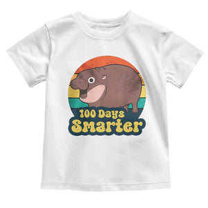 100th Day Of School Toddler T Shirt Moo Deng 100 Days Smarter Retro Baby Hippo TS09 White Print Your Wear