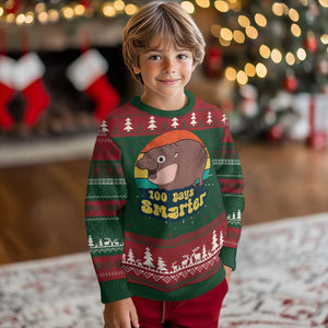 100th Day Of School Ugly Christmas Sweater Moo Deng 100 Days Smarter Retro Baby Hippo TS09 Christmas Print Your Wear