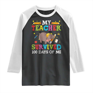 Funny Moo Deng 100th Day Of School Raglan Shirt My Teacher Survived 100 Days Of Me TS09 Black White Print Your Wear