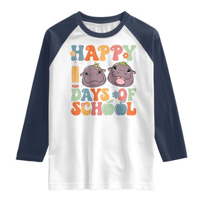 Happy 100 Days Of School Cute Moo Deng Raglan Shirt TS09 White Navy Print Your Wear