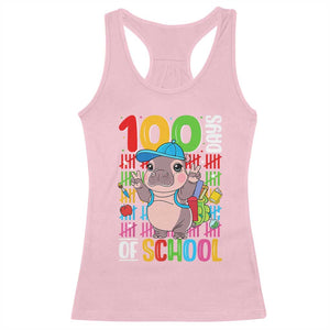 Funny 100th Day Of School Moo Deng Racerback Tank Top Cute Baby Hippo Colorful 100 Days TS09 Light Pink Print Your Wear