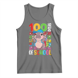 Funny 100th Day Of School Moo Deng Tank Top Cute Baby Hippo Colorful 100 Days TS09 Black Heather Print Your Wear