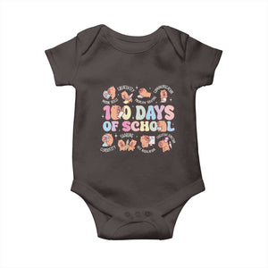 100th Day Of School Cute Capybara Baby Onesie Motor Skills Creativity Problem Solving Communication TS09 Dark Chocolate Print Your Wear