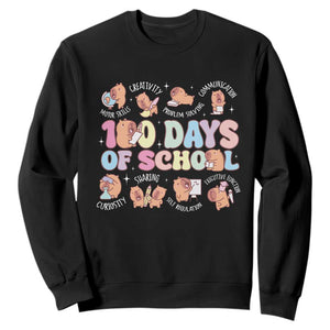 100th Day Of School Cute Capybara Sweatshirt Motor Skills Creativity Problem Solving Communication TS09 Black Print Your Wear