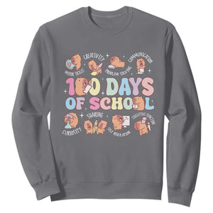 100th Day Of School Cute Capybara Sweatshirt Motor Skills Creativity Problem Solving Communication TS09 Charcoal Print Your Wear