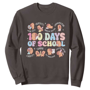 100th Day Of School Cute Capybara Sweatshirt Motor Skills Creativity Problem Solving Communication TS09 Dark Chocolate Print Your Wear