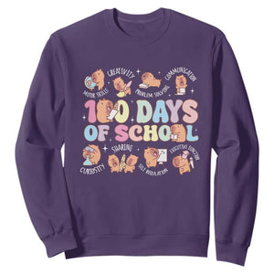 100th Day Of School Cute Capybara Sweatshirt Motor Skills Creativity Problem Solving Communication TS09 Purple Print Your Wear