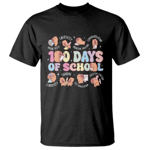100th Day Of School Cute Capybara T Shirt Motor Skills Creativity Problem Solving Communication TS09 Black Print Your Wear