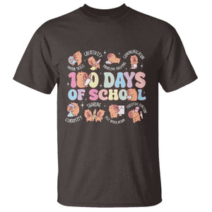 100th Day Of School Cute Capybara T Shirt Motor Skills Creativity Problem Solving Communication TS09 Dark Chocolate Print Your Wear