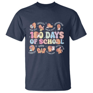 100th Day Of School Cute Capybara T Shirt Motor Skills Creativity Problem Solving Communication TS09 Navy Print Your Wear