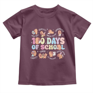 100th Day Of School Cute Capybara Toddler T Shirt Motor Skills Creativity Problem Solving Communication TS09 Maroon Print Your Wear