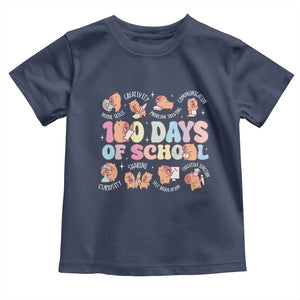 100th Day Of School Cute Capybara Toddler T Shirt Motor Skills Creativity Problem Solving Communication TS09 Navy Print Your Wear