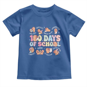 100th Day Of School Cute Capybara Toddler T Shirt Motor Skills Creativity Problem Solving Communication TS09 Royal Blue Print Your Wear