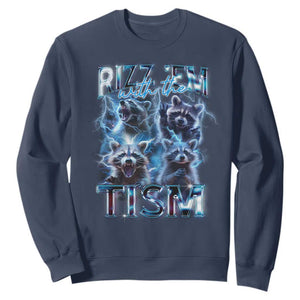 Autism Awareness Sweatshirt Rizz Em With The Tism Funny Meme Autistic Raccoon TS09 Navy Printyourwear