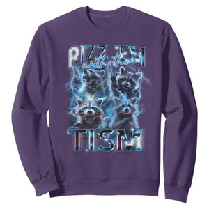 Autism Awareness Sweatshirt Rizz Em With The Tism Funny Meme Autistic Raccoon TS09 Purple Printyourwear