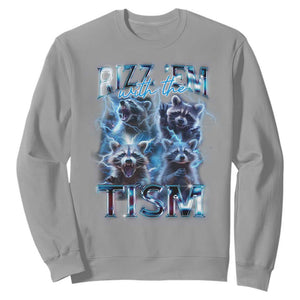 Autism Awareness Sweatshirt Rizz Em With The Tism Funny Meme Autistic Raccoon TS09 Sport Gray Printyourwear
