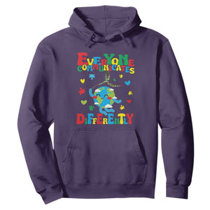 Autism Awareness Hoodie Everyone Communicates Different Puzzle Cute Earth TS09 Purple Printyourwear