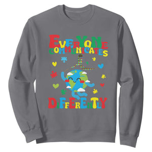 Autism Awareness Sweatshirt Everyone Communicates Different Puzzle Cute Earth TS09 Charcoal Printyourwear