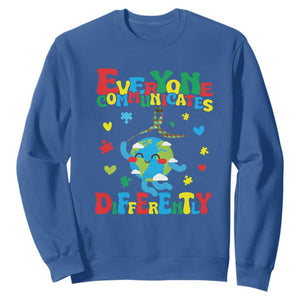 Autism Awareness Sweatshirt Everyone Communicates Different Puzzle Cute Earth TS09 Royal Blue Printyourwear