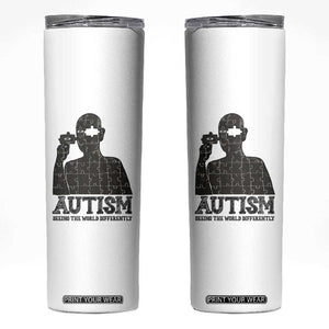 Autism Awareness Skinny Tumbler Autistic Seeing The World From A Different Angle Aesthetic TS09 White Print Your Wear