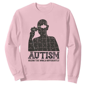 Autism Awareness Sweatshirt Autistic Seeing The World From A Different Angle Aesthetic TS09 Light Pink Print Your Wear