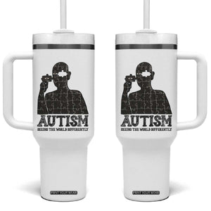 Autism Awareness Tumbler With Handle Autistic Seeing The World From A Different Angle Aesthetic TS09 One Size: 40 oz White Print Your Wear